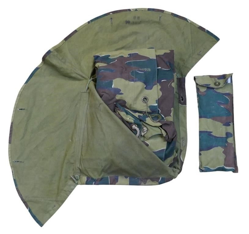 BELGIAN JIGSAW SHELTER HALF W/ TENT POLES AND POUCH